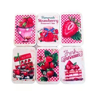 Set Of 6! Sweet Strawberry Farm 1:12 Scale Dollhouse Miniature Wood Signs